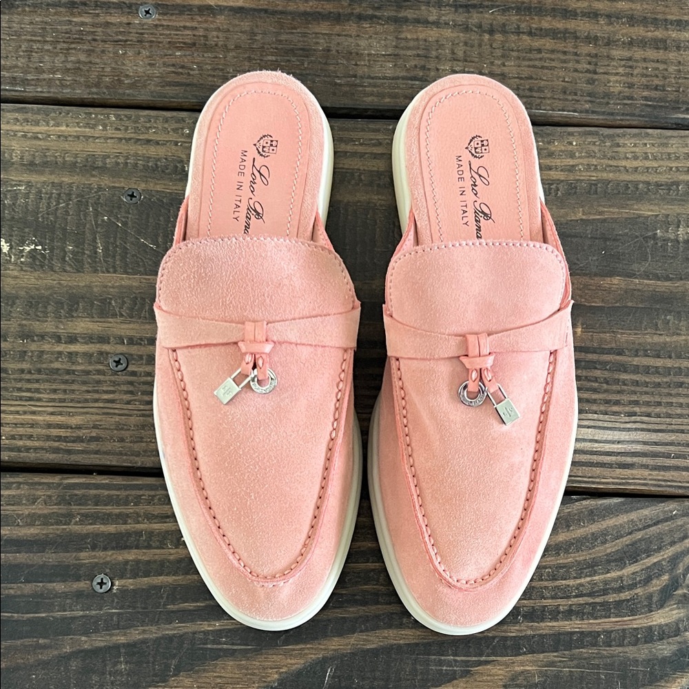 Loro Piana Coral Suede Loafers with Silver Details